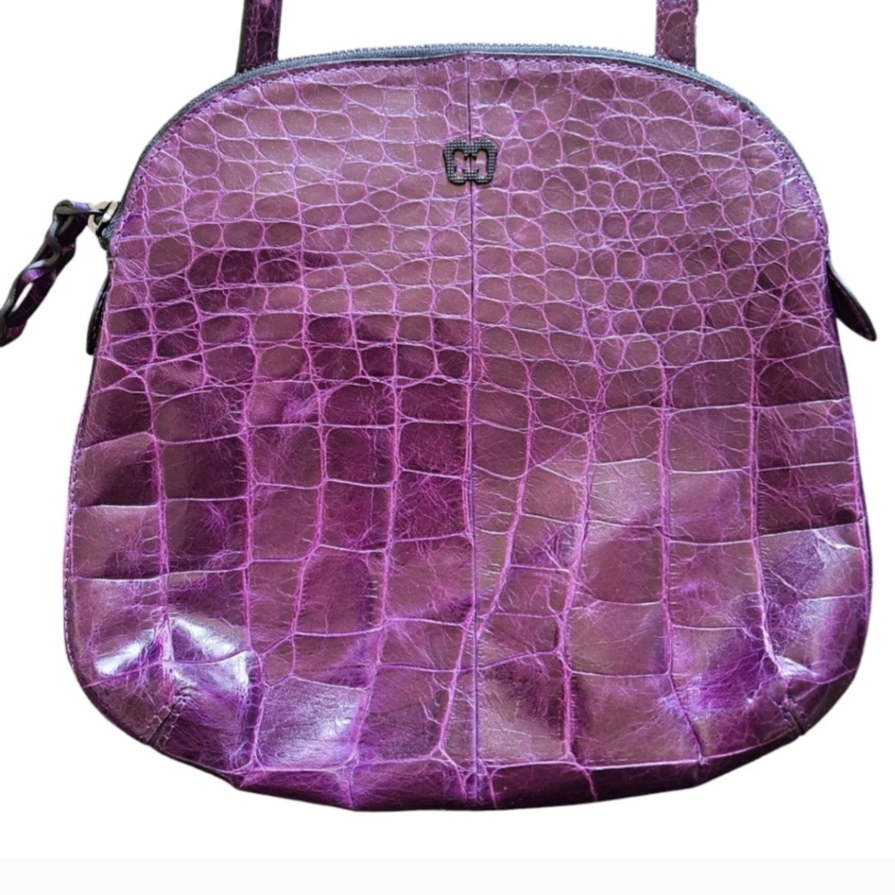 Eric Javits Violet Purple Belize Embossed Croc Leather Crossbody Bag